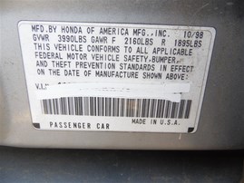 1999 HONDA ACCORD 4DOOR LX SILVER 2.3 AT A20257